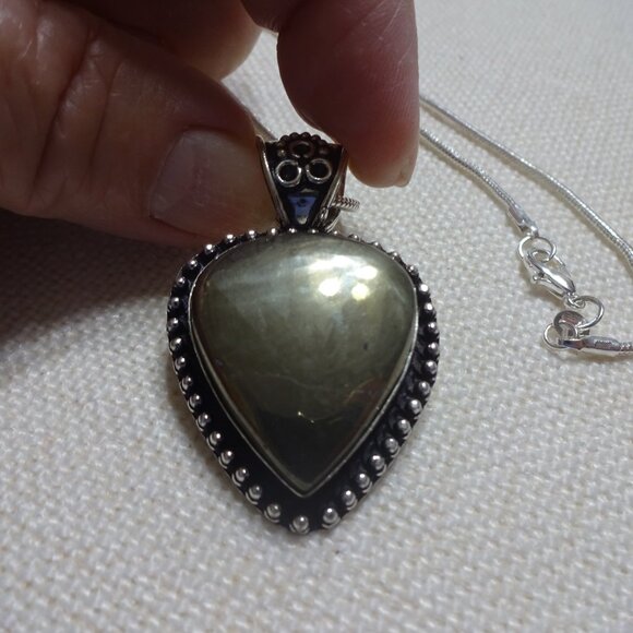 Beautiful APACHE PYRITE Handmade Sterling Pendant/Chain #881B - Picture 3 of 3